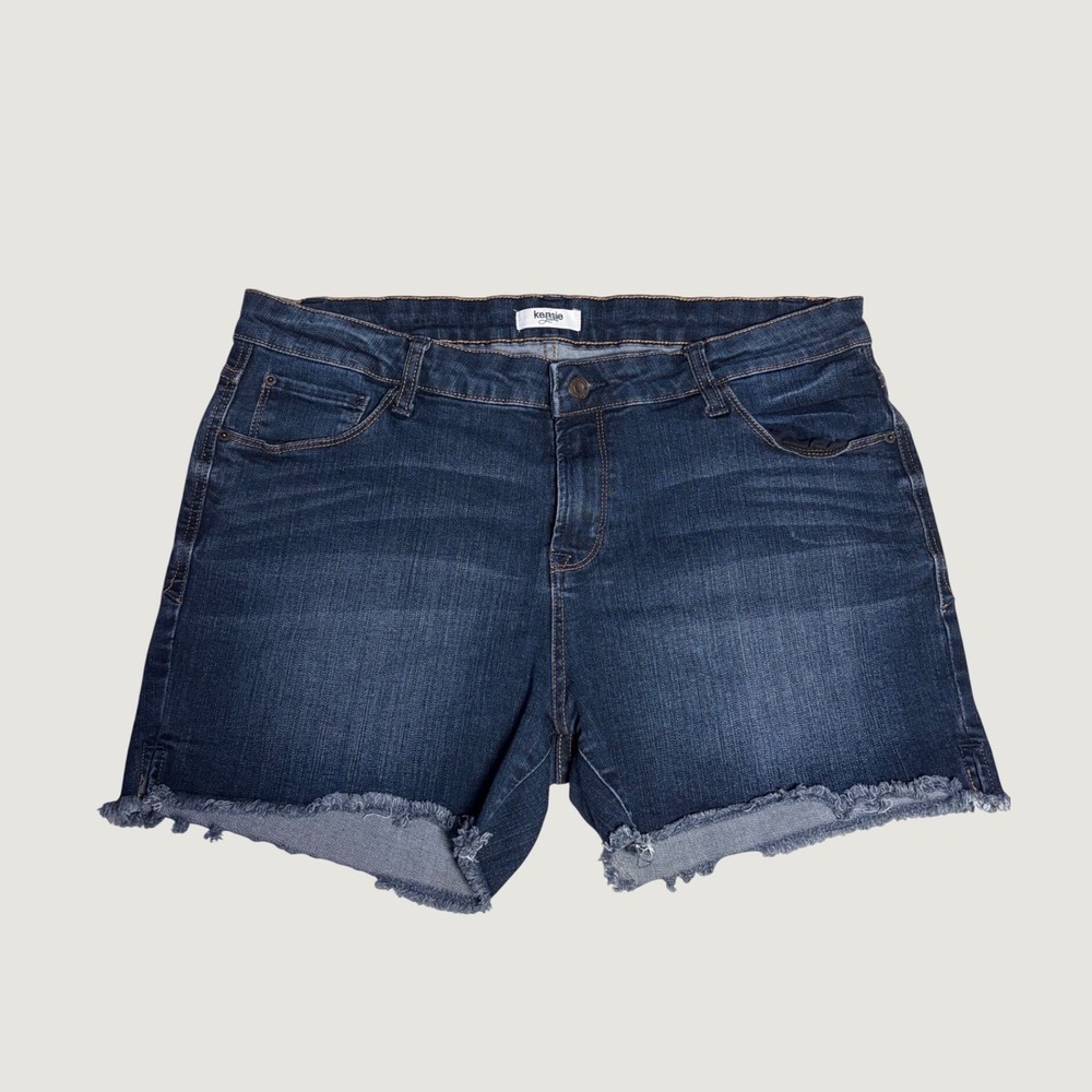 Kensie Jeans Dark Wash Frayed Hem Denim Shorts Womens Stretch Casual #16